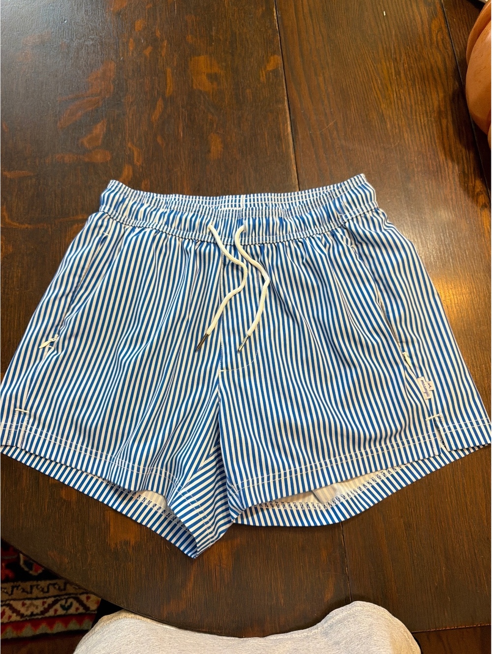 Maamgic Blue and White Striped Swim Shorts Size S
